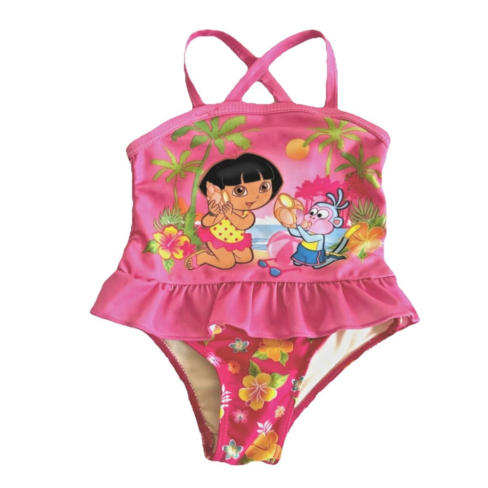Y2K Nickelodeon Dora the Explorer Swimsuit 12M Boots One Piece Pink Beach